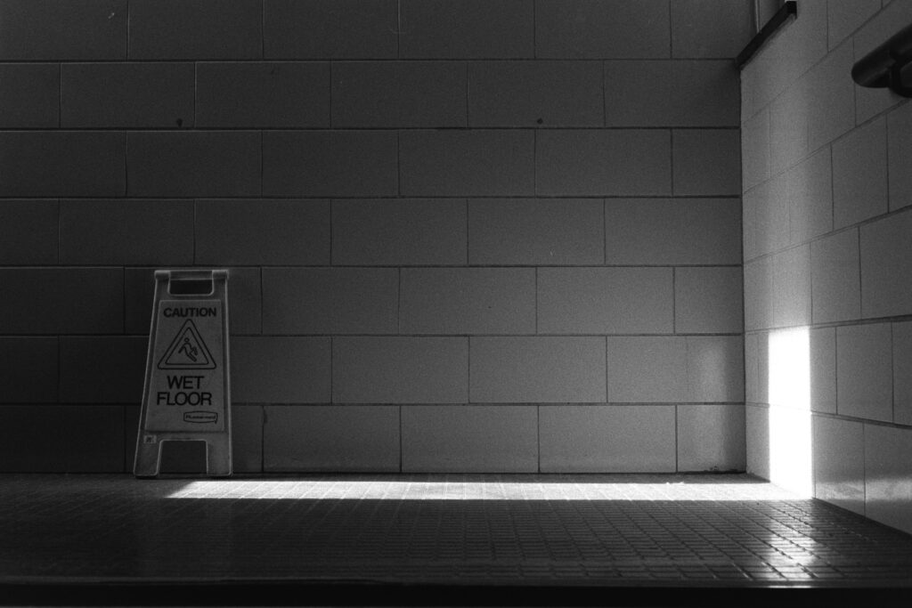 A puddle of light in the stairwell